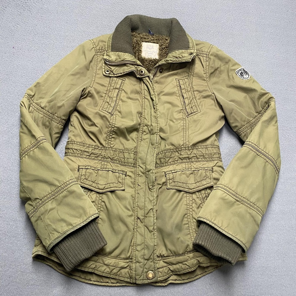 American Eagle Outfitters Coat‎ Womens XS Green Faux Fur Lined Parka Jacket y2k